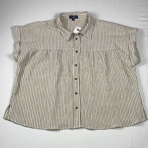 Velvet Heart NWT Women’s Seersucker Blouse Top Large Brown Cream Button Front